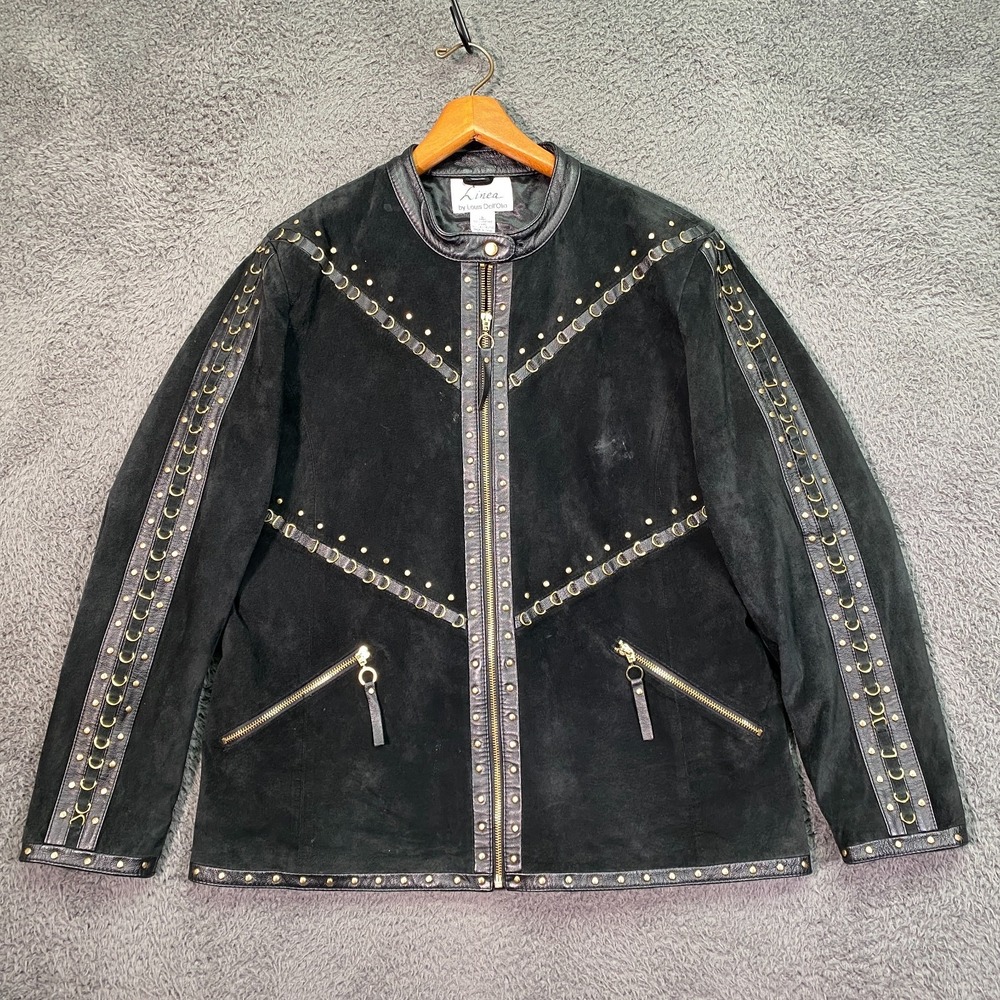 Linea Louis Dell'Olio Womens L Black Suede Jacket Vintage 90s Rivet D-Ring
